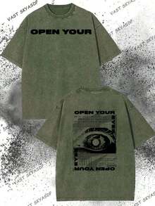 Abstract Eye Pattern Dream Scene Printed Heavy Wash Cotton Tshirt 230g Weight Oversized Fit Big And Tall Men Women Comfortable Street Style Basic Tee - 軍綠色 - 查看 8