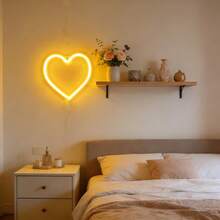 1pc Heart-Shaped Neon Light Wall Decor, LED Ambiance Lamp, Battery/USB Powered, Suitable For Birthday, Wedding, Party, Bedroom, Living Room Decoration - Small Love Neon Light - View 9