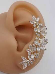 单只奢华高端全镶钻花朵耳夹，小众设计简约仙女耳夹 - 滿鑲馬眼花朵耳骨夾 - 查看 3