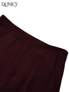 DONICY Quần nữ mùa xuân/hè mới về, màu đỏ tía trơn, cạp cao, ống rộng, có túi, kiểu dáng thời trang cổ điển thanh lịch tối giản, phù hợp cho mặc hàng ngày, công sở, hẹn hò, mua sắm, triển lãm và các dịp khác. - Màu Đỏ Sâu - Xem 5