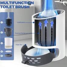 Silica Gel Toilet Brush - Silica Gel Toilet Cleaner Brush With Water Spray, Reusable, Wall-Mounted Or Freestanding With Base, No Drilling Required - Multicolor - View 4