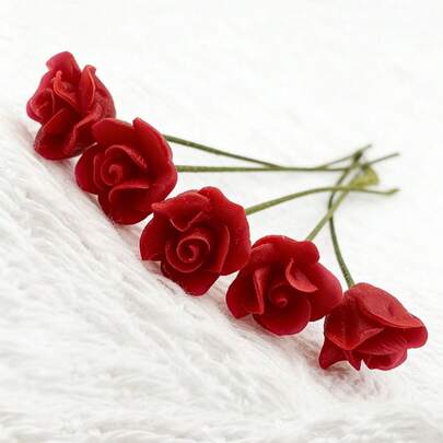 5pcs Mini Rose Bouquet, Suitable For Doll House Accessories - Miniature Realistic Resin Rose Potted Plants / Small Metal Floral Models, Doll House Wedding / Party / Scene Decor, Suitable For Doll House DIY Accessories, Miniature Models, Miniature Landscape, Mini House Decor, Living Room Scene Decor And Photography Props, Miniature Handicrafts, Perfect Gift For Mother's Day