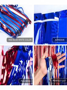 4pcs/Set American Independence Day Decoration Set, Including Red White Blue Decorations: Ribbons, Patriotic Foil Tassels Curtain And Photo Props - Perfect For American Themed Events, 4th Of July And Veterans Day Parties - Multicolor - View 5