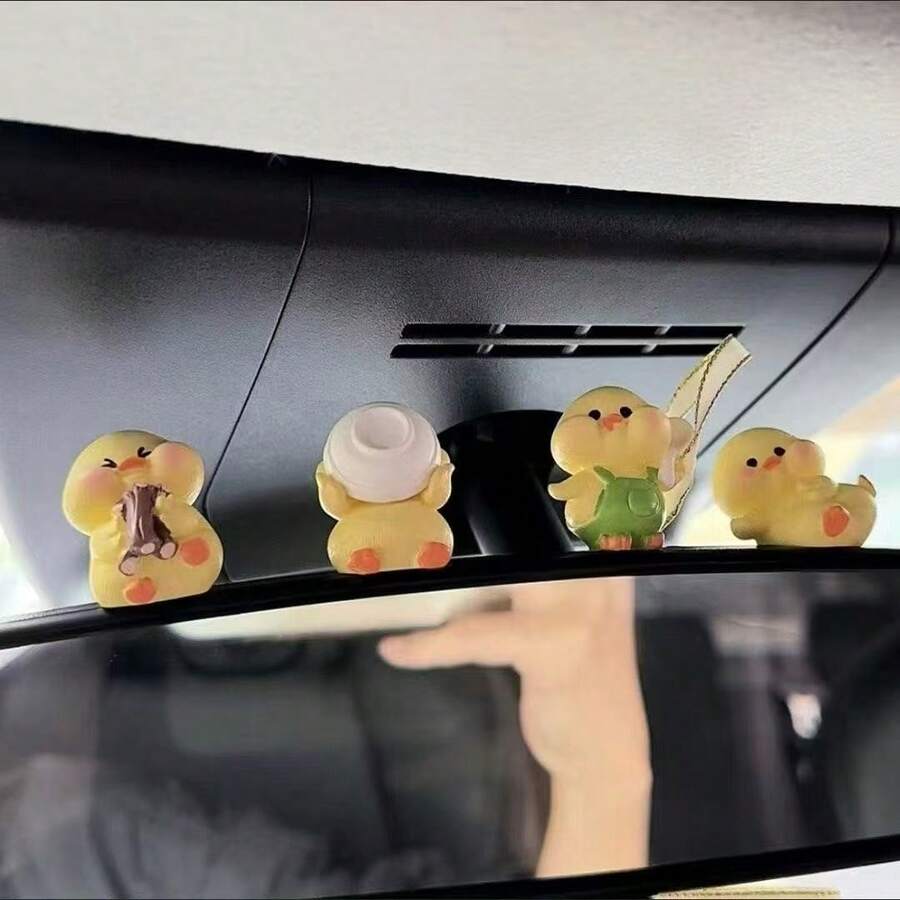 2/4pcs Cute Yellow Duck Car Decor - Mini Resin Duck Dashboard Decoration Set, Cartoon Funny Car Interior Accessories Suitable For Dashboard, Office Desk And Home Decor
