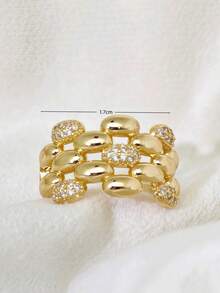 1pc Fashionable Unique Design Micro-Inlaid Zirconia Geometric Open Ring, Copper Plated Zirconia Ring For Women - MX006 - View 2