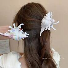 1pc Vacation Style Sea Shell Hair Clip  Shark Clip Versatile Temperament Hair Accessory - 白海螺 - 查看 2