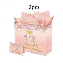 1/2/5 túi quà sinh nhật lấp lánh màu vàng hồng - Túi quà sinh nhật lần thứ 13, 16, 18, 21 kèm giấy gói và thiệp màu hồng, túi quà sinh nhật thiết kế vương miện lấp lánh, quà tặng tiệc chủ đề công chúa, đồ dùng tiệc sinh nhật tuổi 16 và 18 kèm thiệp. - Xem 20