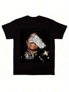 Classic Michael Jacksons King Of Pops-Shirt,Men Fashion Rock-Shirt,% Cotton-Shirt,Suitable Fans,& Holiday Men And Women Graphic Tee, Music,MICHAEL JACKSONS V4 TEE Vintage Graphic 90s Tee, Hop Streetwear Unisex Woman And Man Unisex Him Her, Y2K Style,Jackson Glove Graphic-Shirt FI6S - 黑色 - 查看 6