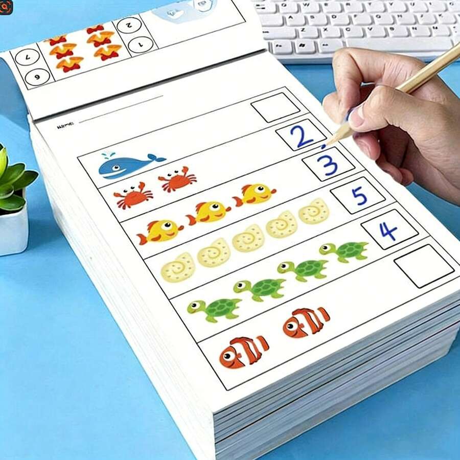 互動式幼兒數學練習本：數字描紅、加減法練習，適合 3 歲以上男孩女孩的早期教育，居家或教室使用，數字辨識與基礎算術技能書，附趣味插圖