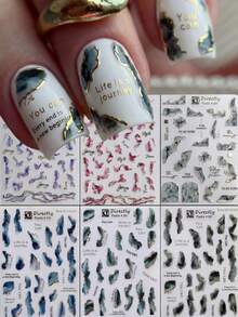 Marble Pattern Nail Art Stickers, Gold Gradient Stone Texture Nail Decals, Waterproof Self-Adhesive DIY Nail Jewelry Accessories, Suitable For Women Who Love Nail Salons - Multicolor - View 1