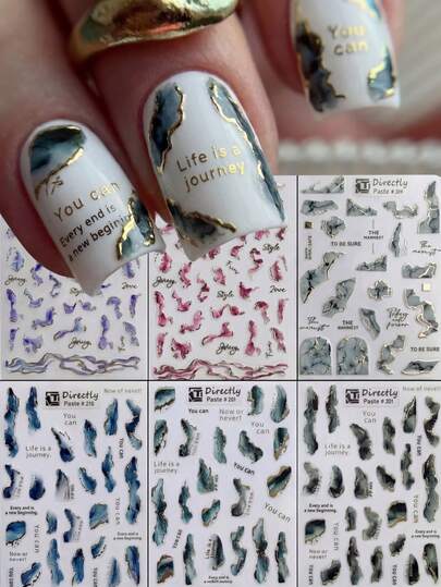 Marble Pattern Nail Art Stickers, Gold Gradient Stone Texture Nail Decals, Waterproof Self-Adhesive DIY Nail Jewelry Accessories, Suitable For Women Who Love Nail Salons