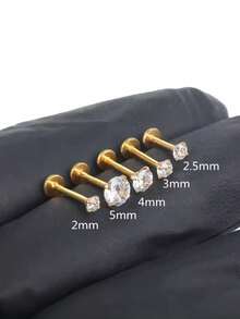 16克不锈钢内螺纹锆石耳钉，适用于耳屏/鼻梁/耳廓/耳甲/唇部/唇钉等部位 - 耳廓耳屏软骨耳钉，男女通用，2枚装 - 彩色 - 查看 2