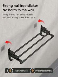 1 Stainless Steel Punch-Free Towel Rack, Suitable For Bathrooms, Hotels. Single Rod/Double Rod, High/Low Rod Optional - Black - View 4