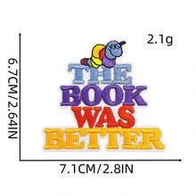 1pc Reading Themed Sticker Set, Cartoon Animal Embroidered Patch, Book Worm Laptop Notebook Decoration Sticker With English Words - New Bookworm Series Fabric Patches - View 6