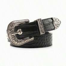 一件式时尚重工雕花合金三件套女士腰带，适合搭配各种牛仔裤，复古风格石纹图案，百搭实用设计，尽显优雅气质 - 彩色 - 查看 14