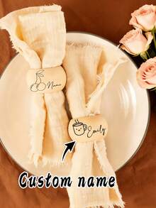 1个定制木质餐巾环，乡村风格餐巾架装饰，圆形餐巾环，适用于婚礼季、感恩节、节日、婚宴、优雅派对装饰，木质材质，非常适合生日、节日、特殊场合、婚礼季餐巾环、母亲节餐巾环 - 彩色 - 查看 7