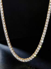 1pc 4mm Tennis Chain, Zinc Alloy Multi-Layer Chain Necklace For Men, Rock Hip Hop Rap Style, Classic Design Ensures Versatility And Practicality, Presents Unparalleled Brilliant Luster, Suitable As Friend Gathering, Birthday, Party Gift - Fashion Tennis Chain - View 13