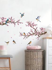 Branching Bird Cherry Blossom Wall Stickers Self-Adhesive Living Room Home Decor Wall Decals Entrance Decorative Beautification - Multicolor - View 5
