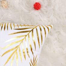 1 chiếc vỏ gối trang trí bằng vải nhung in họa tiết ánh kim, thích hợp cho phòng khách, ghế sofa, phòng ngủ. - Sọc lá vàng - Xem 10