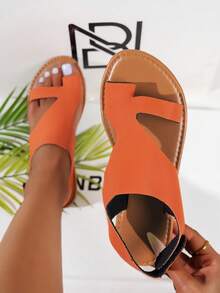 NANBEI ZUO Dép xăng đan đế bằng mùa hè mới dành cho nữ, thiết kế xỏ ngón, kiểu dáng tối giản, nhẹ nhàng, đa năng, thích hợp cho hoạt động ngoài trời, màu cam năng động, kiểu dáng sinh viên, có khóa dán. - trái cam - Xem 3