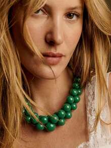 1件欧美波西米亚风塑料圆形几何串珠项链，适合夏季海滩佩戴 - 樹脂串珠多層項鍊 - 查看 3