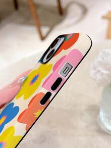 1pc Retro Chic Artistic Colorblock Geometric Floral Pattern Glossy 2-In-1 Film Hard Phone Case Suitable For Samsung/ 11/12/13/14/15/16/17 Pro Max - Multicolor - View 4