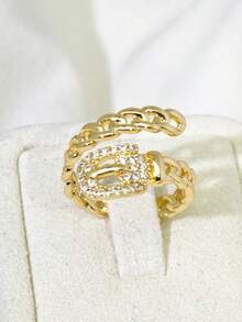 1 pieza Anillo abierto con hebilla de cinturón de diseño único y de moda, micro-incrustado con circonita, anillo de mujer chapado en cobre con circonita incrustada - MX004 - Ver 4