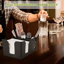 1 hộp đựng khăn ăn có vân - Hộp đựng đồ dùng quầy bar 6 ngăn, dụng cụ bền chắc để sắp xếp gọn gàng ống hút, khăn ăn hoặc gia vị trong hộp nhựa màu đen, hộp đựng gia vị, khăn ăn, que khuấy và ống hút đa năng cho quầy bar tại nhà, tiệc tùng và các vật dụng thiết yếu trong gia đình. - màu đen - Xem 5