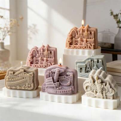 Khuôn silicon làm nến hình các địa danh nổi tiếng 3D, 5 kiểu dáng khuôn đúc xà phòng bằng nhựa hình các tòa nhà nổi tiếng, đồ dùng tự làm nến thơm để trang trí nhà cửa và làm quà tặng du lịch.