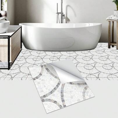 Naklejka na podłogę/ścianę z okrągłego kruszonego kamienia, gruba, matowa, samoprzylepna, z PVC, w stylu vintage, z postarzanymi europejskimi płytkami, odpowiednia do kuchni, łazienki, pralni i wystroju kampera.