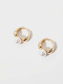 一对水滴形仿珍珠耳环，时尚简约优雅，奢华高端，百搭优雅耳环，节日礼物 - 金黃色 - 查看 2