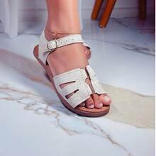 Elegant Bohemian Flat Sandal - Beige - View 11