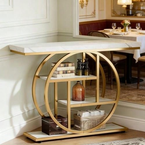 Sofa & Console Tables - Gold White - View 1