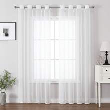 2Pcs Sheer Voile Curtains With Eyelets, Set Of 2, Transparent, Polyester, For Living Room, Bedroom, Grommet Top, White - 2pcs - View 4