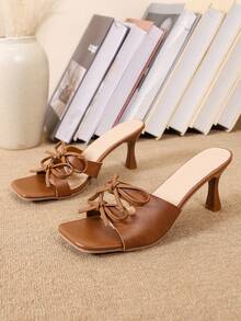Giày sandal cao gót thắt nơ thanh lịch dành cho nữ, thích hợp cho tiệc tùng, kỳ nghỉ, đám cưới. - màu nâu - Xem 2