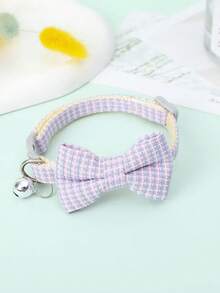 柔软格子蝴蝶结猫项圈，带铃铛，优雅透气的宠物项圈，配有可调节安全释放扣。 - 彩色 - 查看 10