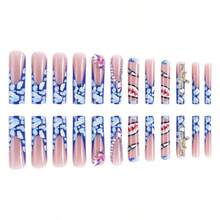 Wearable Shark-Patterned Blue And White Wearable Nail Stickers, 24 Pieces, A Top Choice For Gifts And Parties. - 藏青色 - 查看 5