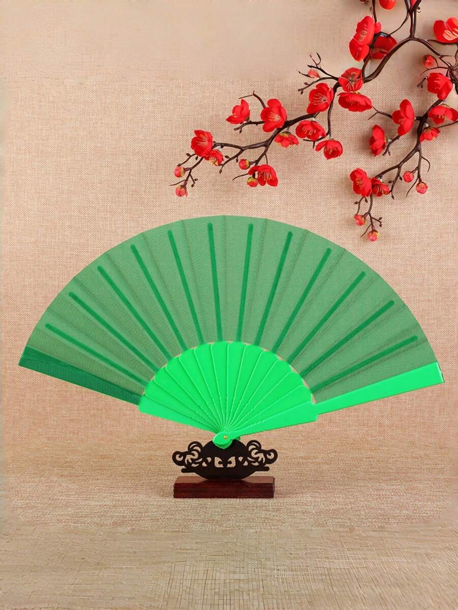 1/3pcs Green & Multi-Color Minimalist Foldable Hand Fan, Smooth Plastic Surface, Lightweight & Portable, Suitable For Weddings, Parties, Dance Performances And Summer Daily Use - Green - View 1
