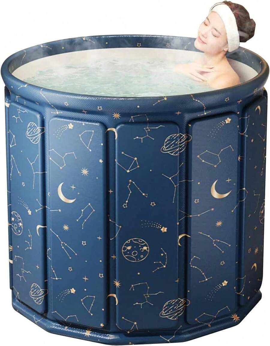 Portable Foldable Bath Tub, Large Portable Bath Tub Home Outdoors Gyms, Collapsible Soaking Bath Tub Shower (77Gal) (Blue Planet Insulation Set) - Blue Planet Insulation Set - View 1