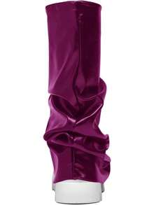Women's Platform Round Toe Mid Calf Boots With Chunky Heel - M-fuchsia - 查看 9