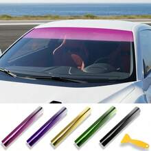 7.87 X 59.06 Inch PVC Gradient Sunshade Film, Suitable For Car Windshield, Self-Adhesive UV Protection, Anti-Glare, Shatterproof, Waterproof And Scratch-Resistant Vinyl Packaging, Universal, Breathable And Lightweight - Front Windshield Gradient Green - View 2