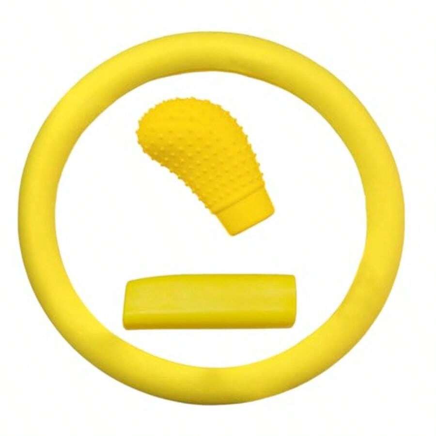 3PCS Car Stee Weel Cover Set Soft Silicone Auto Stee Weel And Gear Sift And Andbrake Cover Protector Anti- Veicle Ration Accessories Men Women Yow - Yellow - View 1