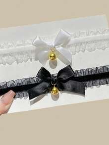 Bộ 4 chiếc băng đô tai mèo trắng dễ thương có chuông và nơ ren, trang phục hóa trang Halloween. - Nhiều màu - Xem 8