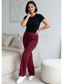 Women's Wide-Leg Winter Pants, Lanzinha Brand, Winter Fashion 2026, Copa Brasil. - 葡萄酒 1v - 查看 3