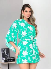 Duna Women's Crossbody Shorts Jumpsuit - Verde - Ver 3