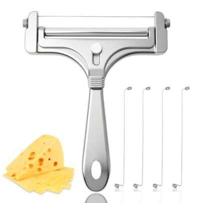 Stainless Steel Wire Cheese Slicer With 4 Extra Wires Adjustable Thickness Handheld Cheese Cutter Butter Block Cutter For Cheddar Gruyere Raclette Mozzarella Kitchen Slicing Tools