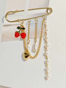 1 chiếc mặt dây chuyền hình trái tim dâu tây bằng kim loại tráng men thời trang với tua rua ngọc trai giả, ghim cài áo đa năng dành cho nữ. - Nhiều màu - Xem 6