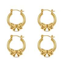 蝴蝶结圆形金耳环，时尚女装 - 金色 - 查看 13