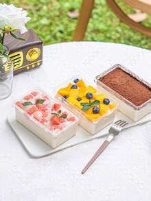 20/30 hộp đựng tráng miệng hình chữ nhật trong suốt, hộp đựng bánh mousse thích hợp cho salad trái cây, sữa đậu nành và bao bì làm bánh. - Xem 5