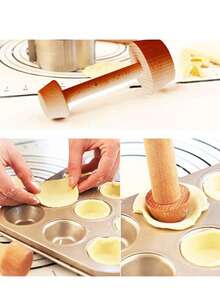 Dụng cụ nén bánh tart, dụng cụ nén bánh ngọt hai mặt bằng gỗ, khuôn nén bánh trứng tart, dụng cụ đẩy bánh ngọt tự làm cho nhà bếp, dụng cụ làm bánh tiệc tùng, khuôn bánh pie, tart và quiche. - Màu Khaki - Xem 6